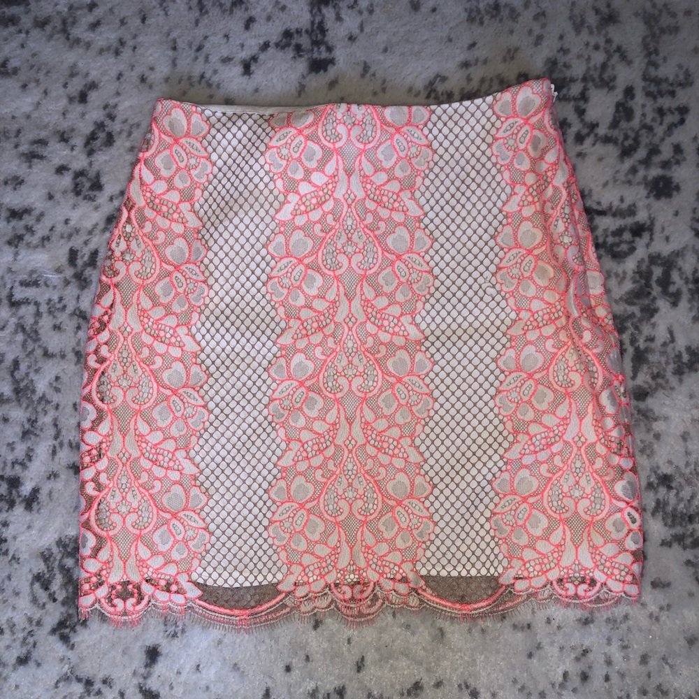 Lovers + friends white, cream and coral lace skirt